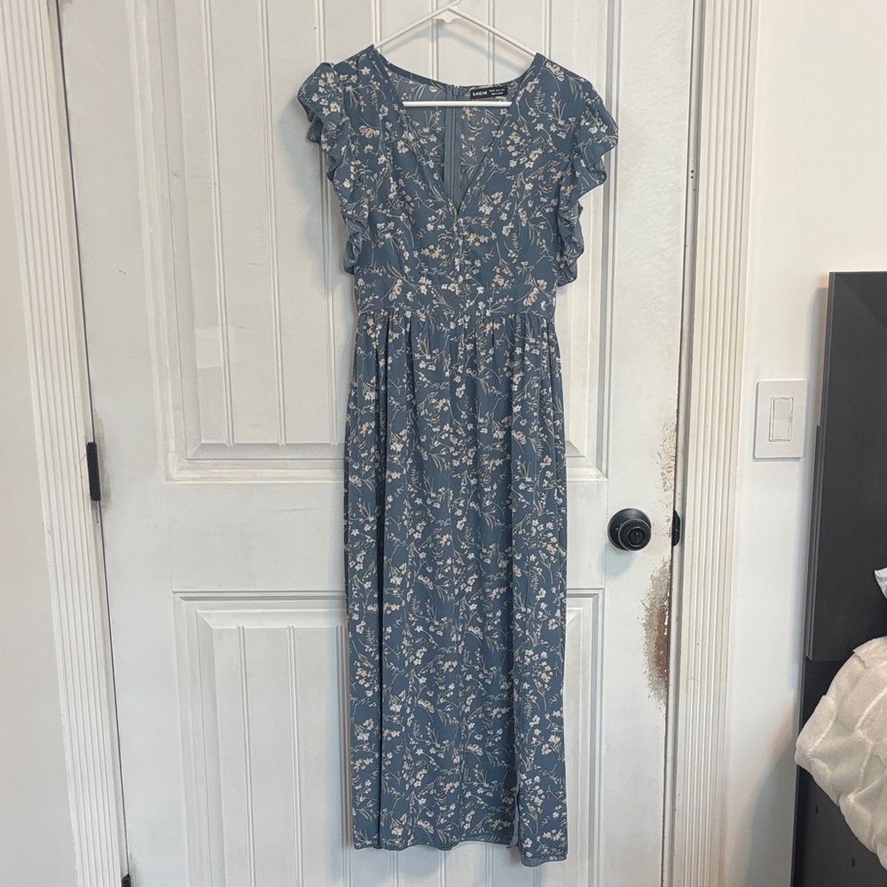 SHEIN Blue Floral Midi Dress